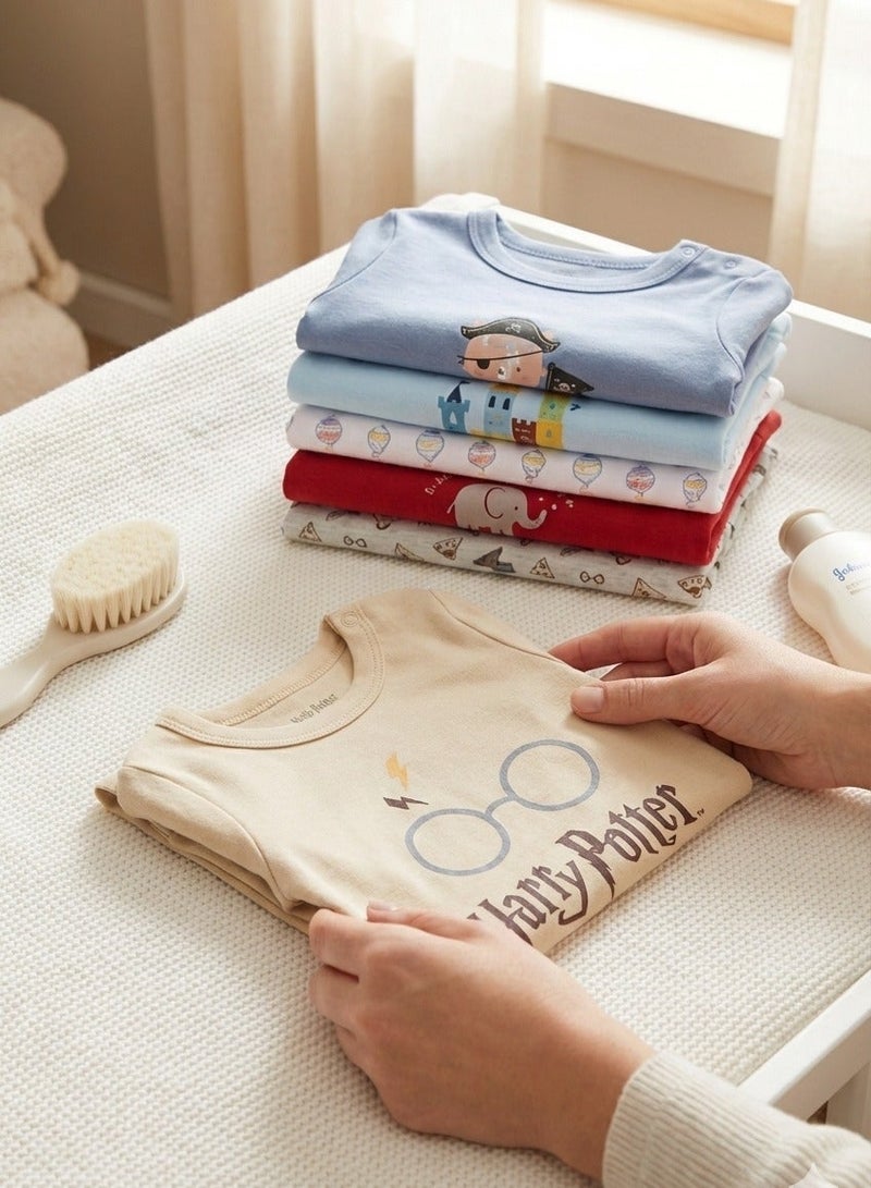 Junior Baby Long Sleeve Bodysuits, 6-Pack, Multiple Designs, 100% Cotton - Baby Boy - Image 4